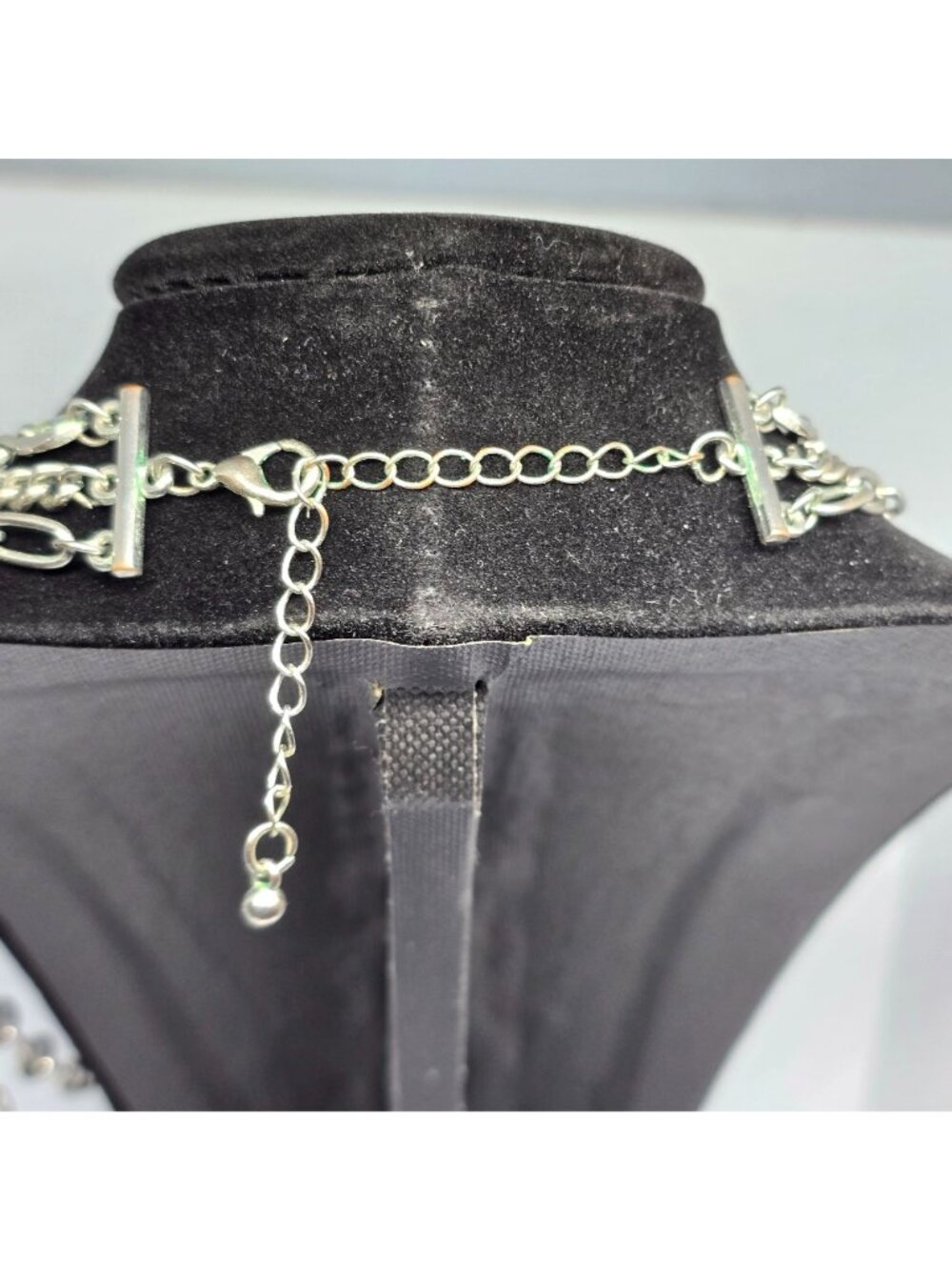 Multi Strand Silver Tone Layered Chain Necklace Paperclip Curb Link Adjustable - Picture 5 of 7